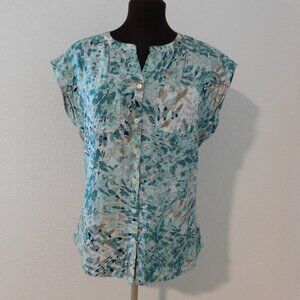 Van Heusen Women's S/P Top Blouse Cap Sleeve Button Front Rayon